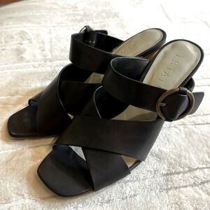 1. State leather slip on sandals with rounded column heel - black size 9.5